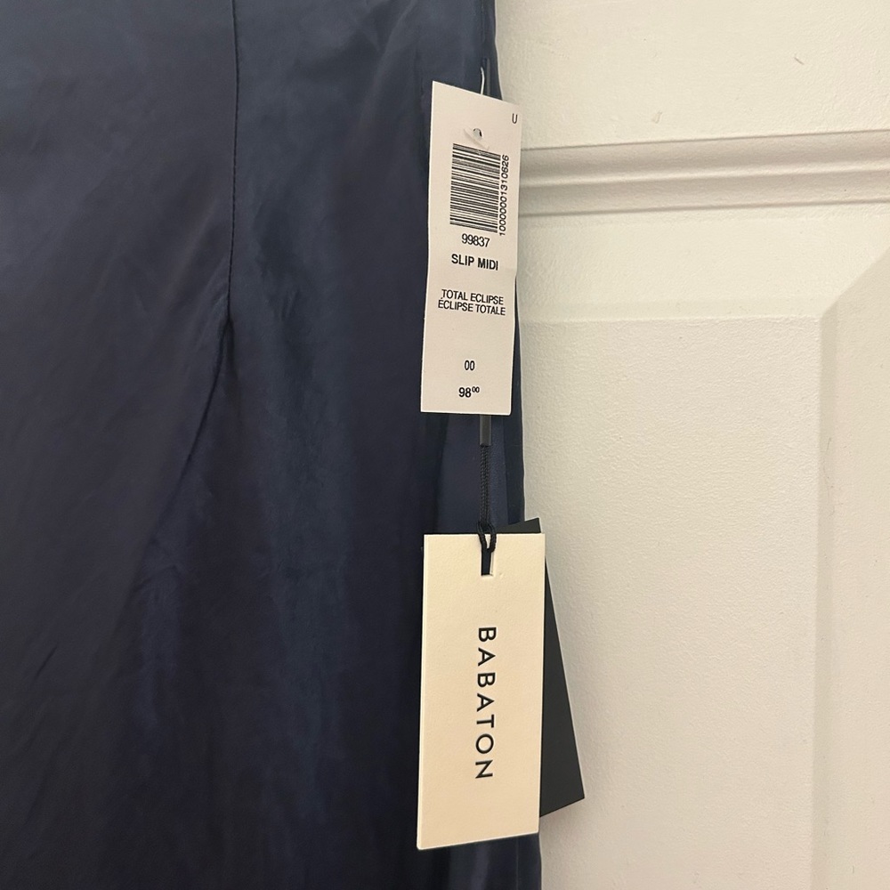 Aritzia Babaton Satin Slip Midi Skirt Navy - Picture 4 of 5